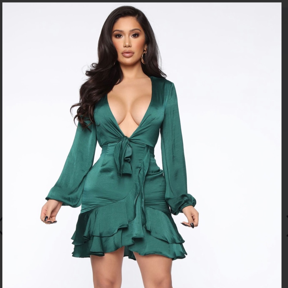 Satin Flare Dress Hunter Green